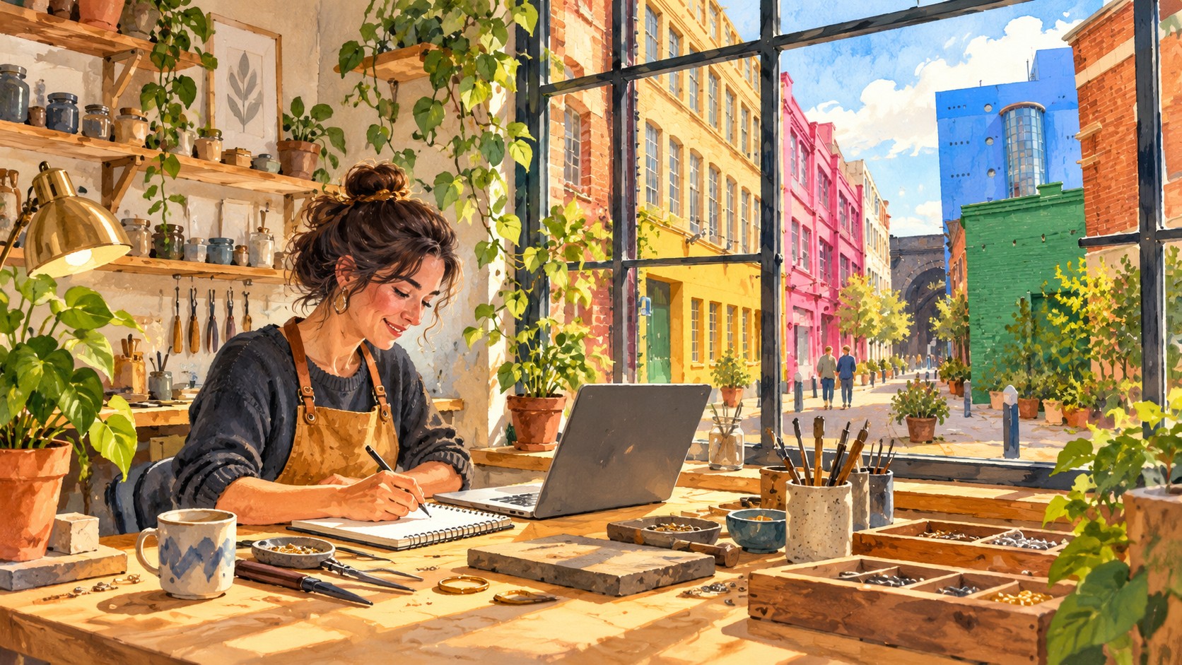 Artist’s impression of an anonymous Birmingham independent business owner preparing a local listing